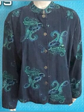 Chico's Embroidered Embellished Paisley Blue Denim Jacket Size 2 (US - L/12)
